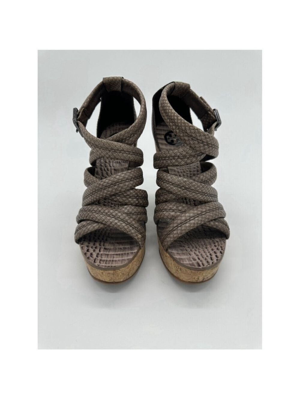 Tory Burch Wedge Sandals Taupe Snakeskin Size 6.5M - Picture 3 of 7